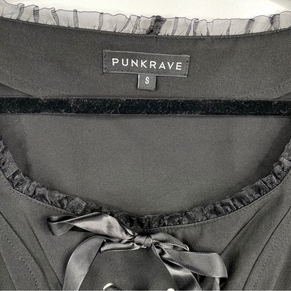 Punk Rave NEW Sexy Goth Long Sleeve Lace-Up A-Line Dress Black Square Neck Small - Picture 7 of 16